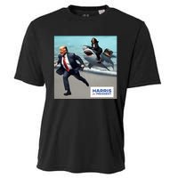 Political Poet Donald Trump And Kalama Harris Riding A Shark Cooling Performance Crew T-Shirt