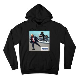 Political Poet Donald Trump And Kalama Harris Riding A Shark Hoodie