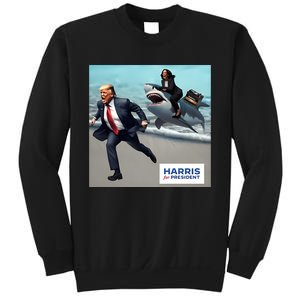 Political Poet Donald Trump And Kalama Harris Riding A Shark Sweatshirt