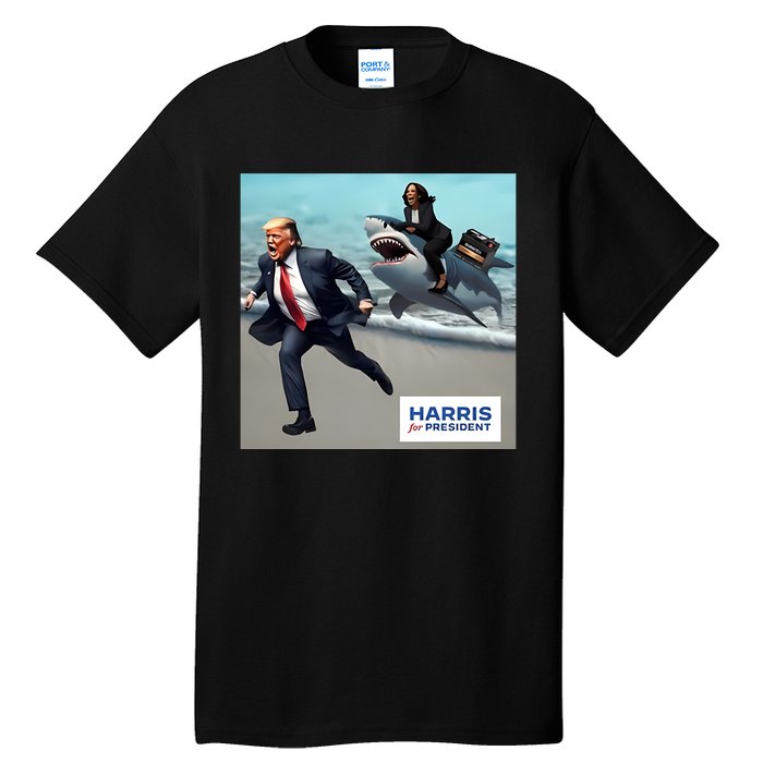 Political Poet Donald Trump And Kalama Harris Riding A Shark Tall T-Shirt