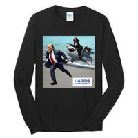 Political Poet Donald Trump And Kalama Harris Riding A Shark Tall Long Sleeve T-Shirt