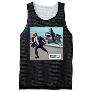 Political Poet Donald Trump And Kalama Harris Riding A Shark Mesh Reversible Basketball Jersey Tank