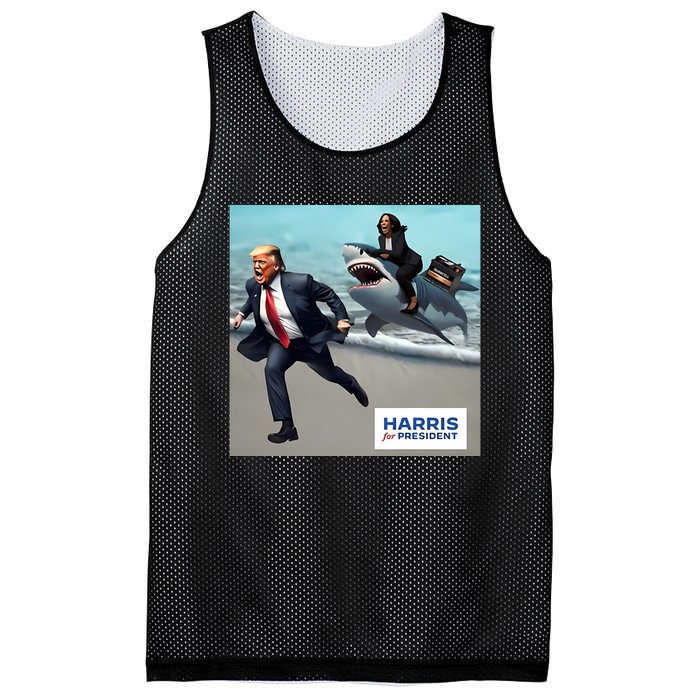 Political Poet Donald Trump And Kalama Harris Riding A Shark Mesh Reversible Basketball Jersey Tank