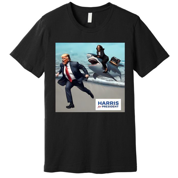 Political Poet Donald Trump And Kalama Harris Riding A Shark Premium T-Shirt