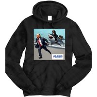 Political Poet Donald Trump And Kalama Harris Riding A Shark Tie Dye Hoodie