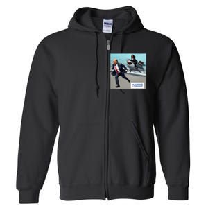 Political Poet Donald Trump And Kalama Harris Riding A Shark Full Zip Hoodie