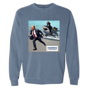 Political Poet Donald Trump And Kalama Harris Riding A Shark Garment-Dyed Sweatshirt