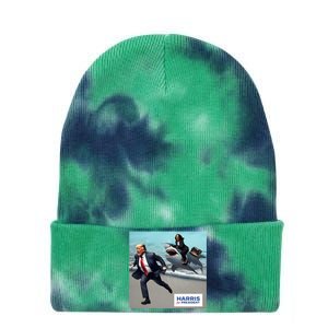 Political Poet Donald Trump And Kalama Harris Riding A Shark Tie Dye 12in Knit Beanie