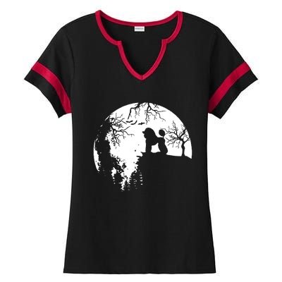 Poodle Pet Dog Fan Full Moon At Night Ladies Halftime Notch Neck Tee