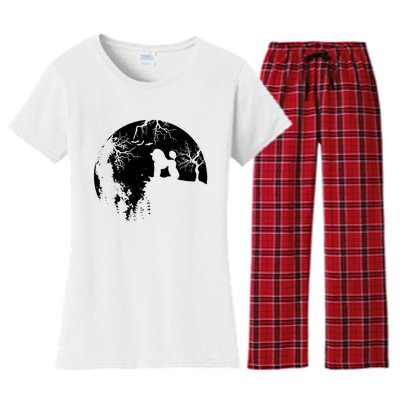 Poodle Pet Dog Fan Full Moon At Night Women's Flannel Pajama Set