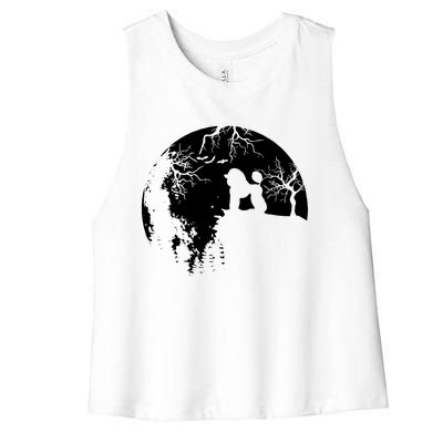 Poodle Pet Dog Fan Full Moon At Night Women's Racerback Cropped Tank