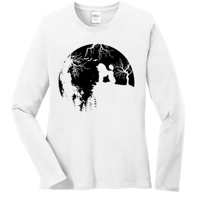 Poodle Pet Dog Fan Full Moon At Night Ladies Long Sleeve Shirt