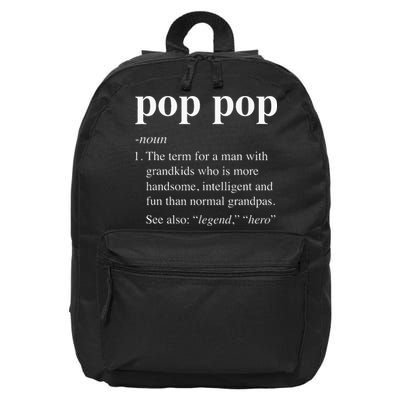 Pop Pop Definition Funny Poppop Dictionary 16 in Basic Backpack