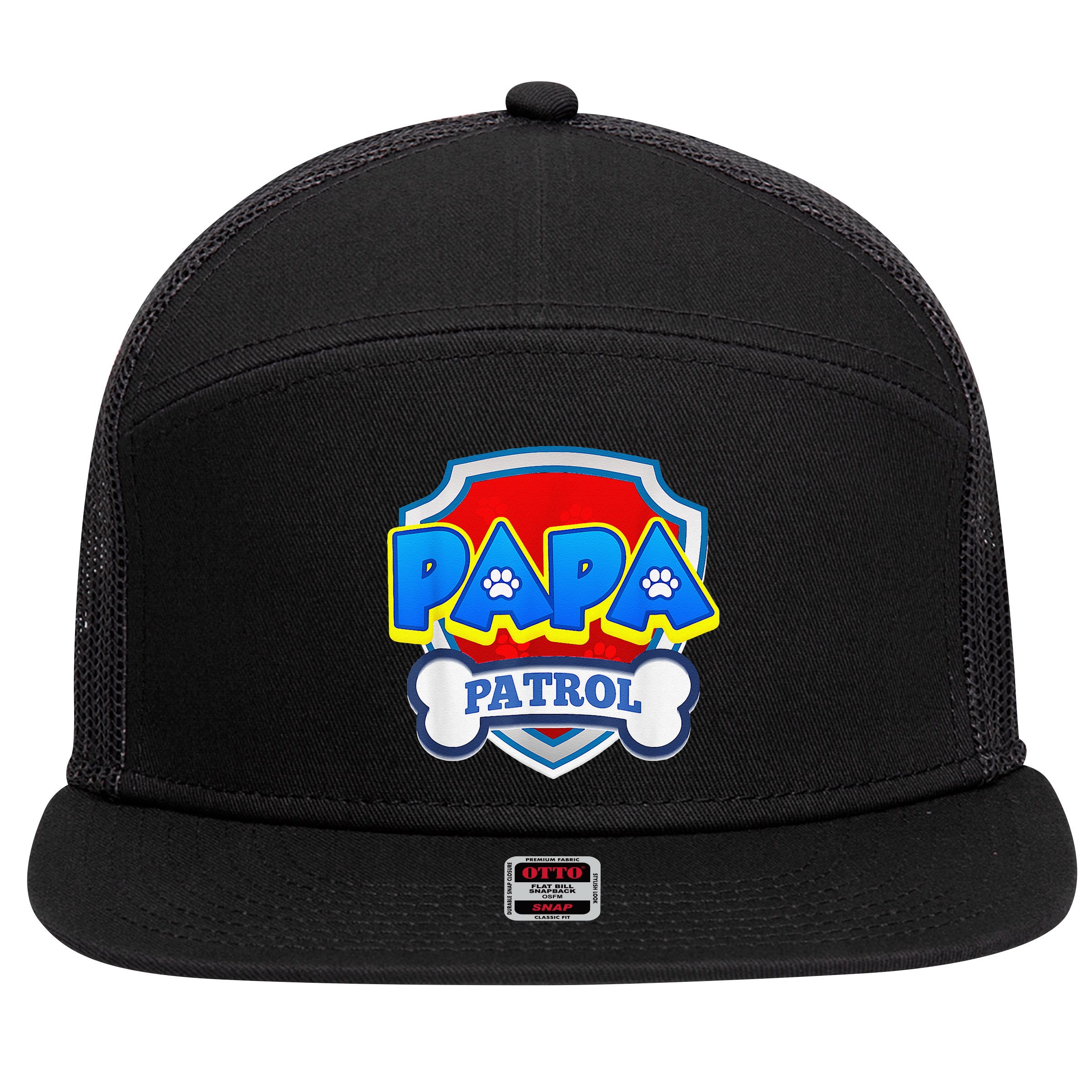 Papa Patrol Dog Funny Gift Birthday Party 7 Panel Mesh Trucker Snapback Hat