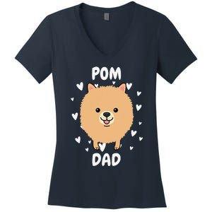 Pom Pomeranian Dad Papa Daddy Pa Father For Father’s Day Women's V-Neck T-Shirt