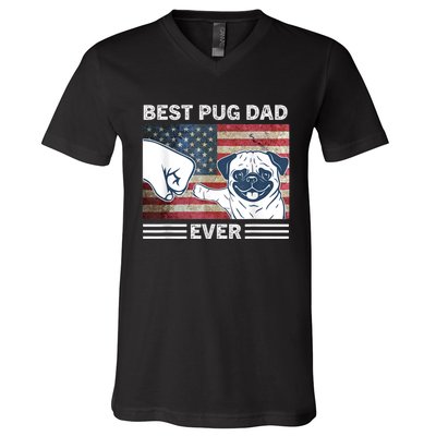 Proud Pug Dad: Celebrating The 4th Of July With Man's Best Friend V-Neck T-Shirt