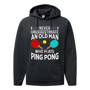 Ping Pong Design Dad Grandpa Table Tennis Player Performance Fleece Hoodie