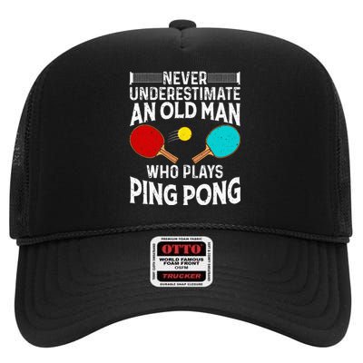 Ping Pong Design Dad Grandpa Table Tennis Player High Crown Mesh Back Trucker Hat