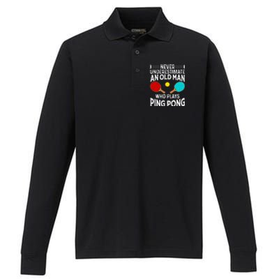 Ping Pong Design Dad Grandpa Table Tennis Player Performance Long Sleeve Polo