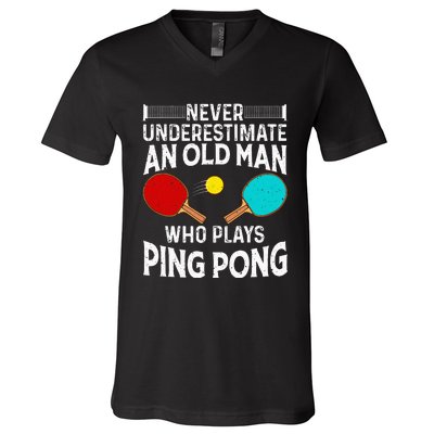 Ping Pong Design Dad Grandpa Table Tennis Player V-Neck T-Shirt