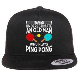 Ping Pong Design Dad Grandpa Table Tennis Player Flat Bill Trucker Hat