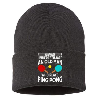 Ping Pong Design Dad Grandpa Table Tennis Player Sustainable Knit Beanie