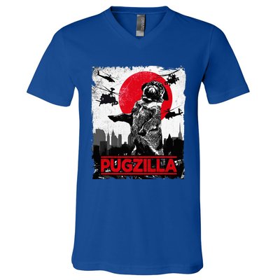 Pugzilla Pug Dog V-Neck T-Shirt