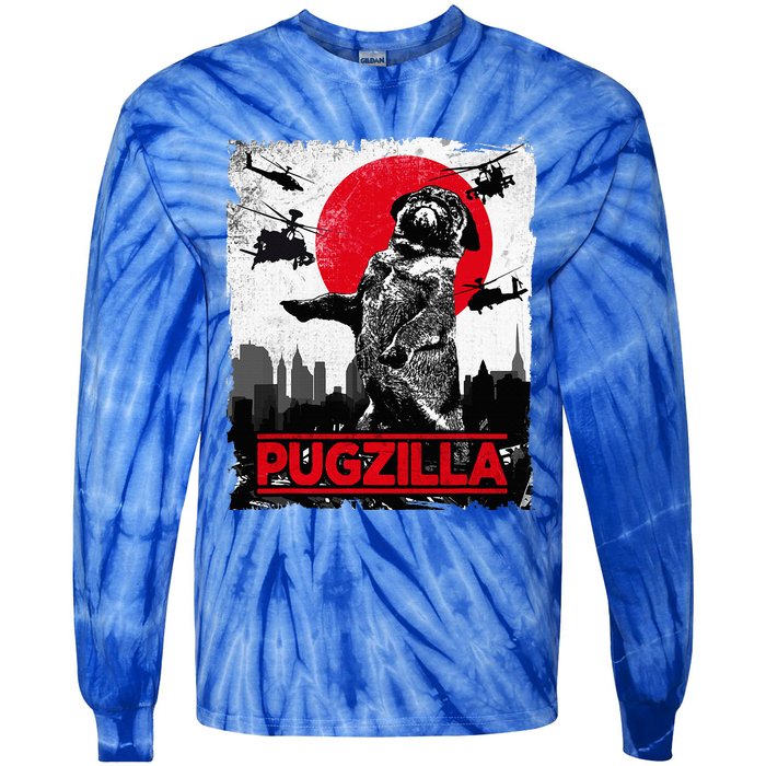 Pugzilla Pug Dog Tie-Dye Long Sleeve Shirt