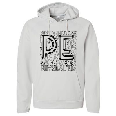 PE Physical Education Typography Teacher Back To School Cool Performance Fleece Hoodie