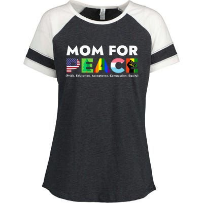 Peace Price Education Acceptance Compassion Equity Enza Ladies Jersey Colorblock Tee