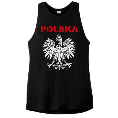 Polska Poland Eagle Poland Heritage Polish Pride Roots Ladies PosiCharge Tri-Blend Wicking Tank