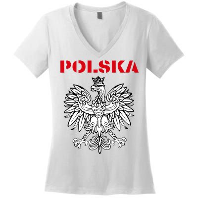 Polska Poland Eagle Poland Heritage Polish Pride Roots Women's V-Neck T-Shirt