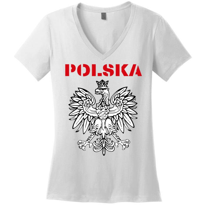 Polska Poland Eagle Poland Heritage Polish Pride Roots Women's V-Neck T-Shirt