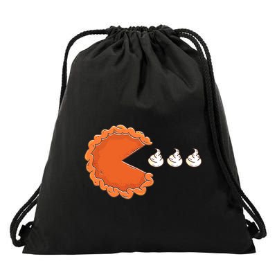 Pumpkin Pie Eating Whipped Cream Gamer Funny Thanksgiving Drawstring Bag