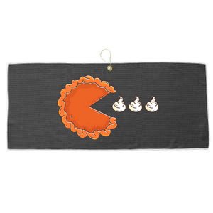 Pumpkin Pie Eating Whipped Cream Gamer Funny Thanksgiving Large Microfiber Waffle Golf Towel