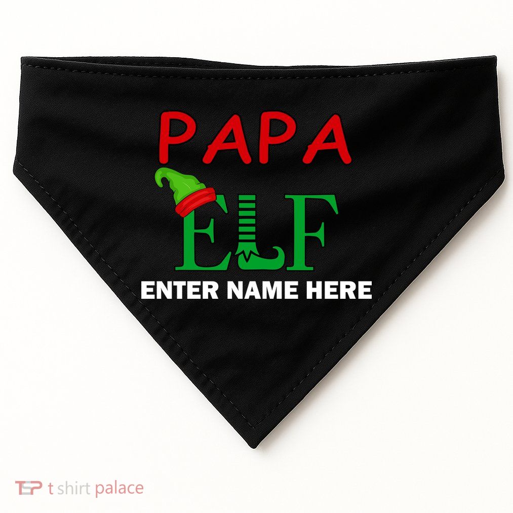 Personalize Papa Elf Custom Family Matching Christmas USA-Made Doggie Bandana