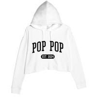 Pop Pop Est. 2024 Vintage Grandpa Crop Fleece Hoodie