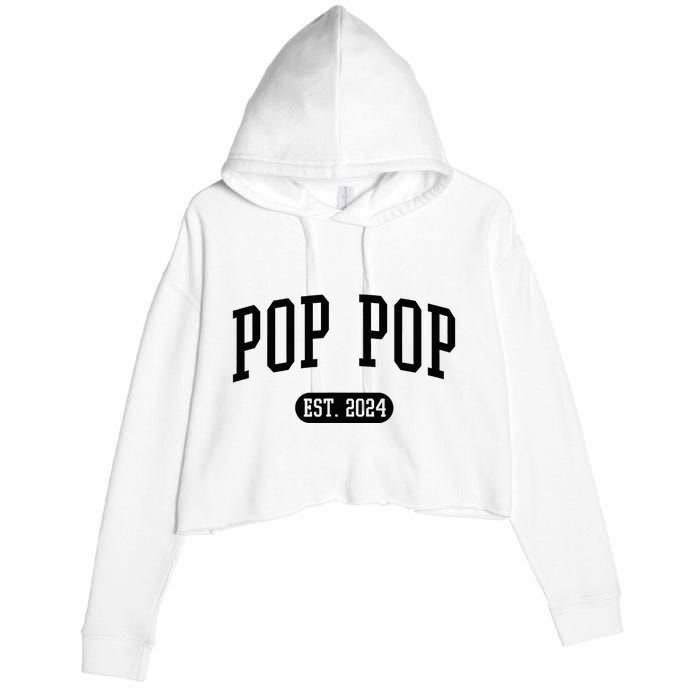 Pop Pop Est. 2024 Vintage Grandpa Crop Fleece Hoodie