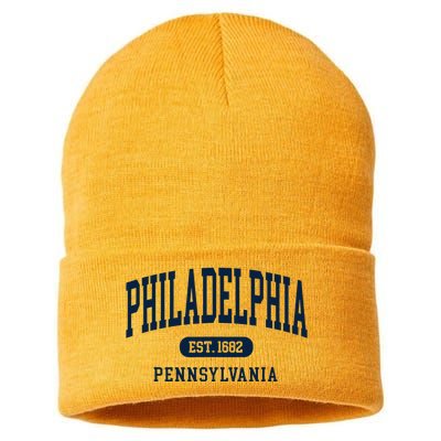 Philadelphia PA Est 1871 Arched Varsity Text Philly Sustainable Knit Beanie