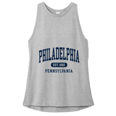 Philadelphia PA Est 1871 Arched Varsity Text Philly Ladies PosiCharge Tri-Blend Wicking Tank