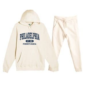 Philadelphia PA Est 1871 Arched Varsity Text Philly Premium Hooded Sweatsuit Set