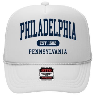 Philadelphia PA Est 1871 Arched Varsity Text Philly High Crown Mesh Back Trucker Hat