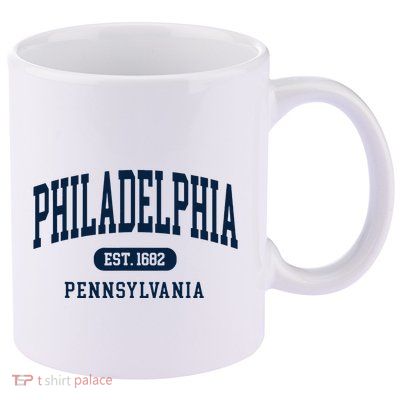 Philadelphia PA Est 1871 Arched Varsity Text Philly 11oz C Handle Ceramic Mug