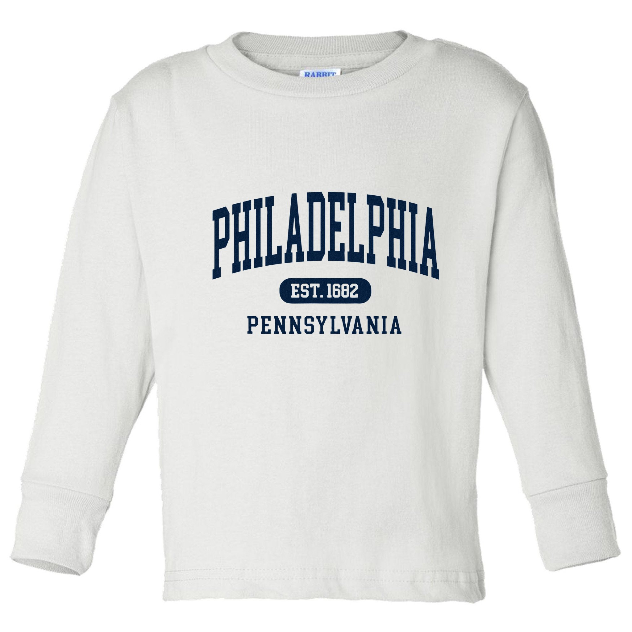 Philadelphia PA Est 1871 Arched Varsity Text Philly Toddler Long Sleeve Shirt