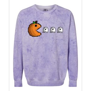 Pixel Pumpkin Eating Ghosts Cute Gamer Halloween Gift Colorblast Crewneck Sweatshirt