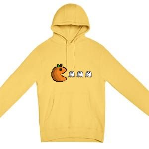 Pixel Pumpkin Eating Ghosts Cute Gamer Halloween Gift Premium Pullover Hoodie