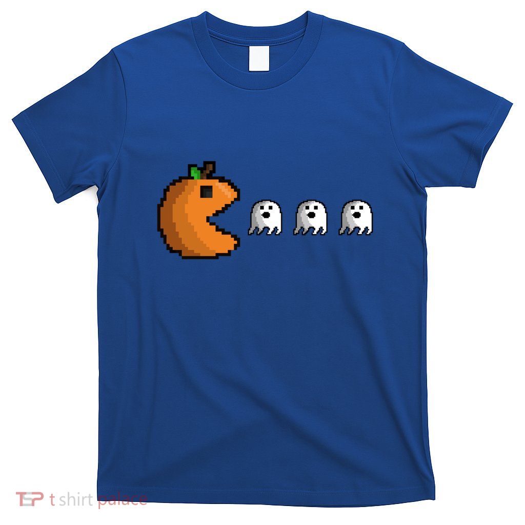 Pixel Pumpkin Eating Ghosts Cute Gamer Halloween Gift T-Shirt