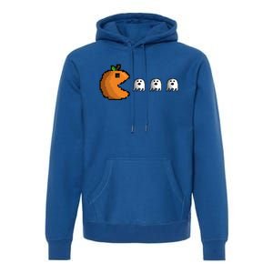 Pixel Pumpkin Eating Ghosts Cute Gamer Halloween Gift Premium Hoodie