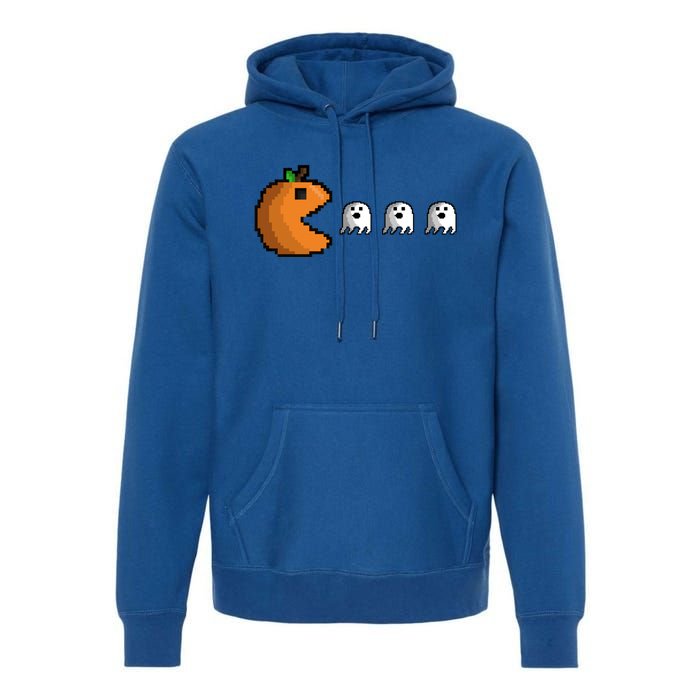 Pixel Pumpkin Eating Ghosts Cute Gamer Halloween Gift Premium Hoodie