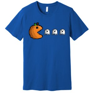 Pixel Pumpkin Eating Ghosts Cute Gamer Halloween Gift Premium T-Shirt